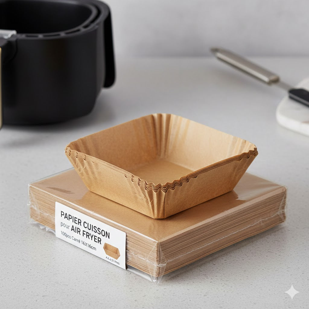 Papier Cuisson pour Air Fryer paquet de 100pièces - Carré 16X16cm 4 à 4,5L