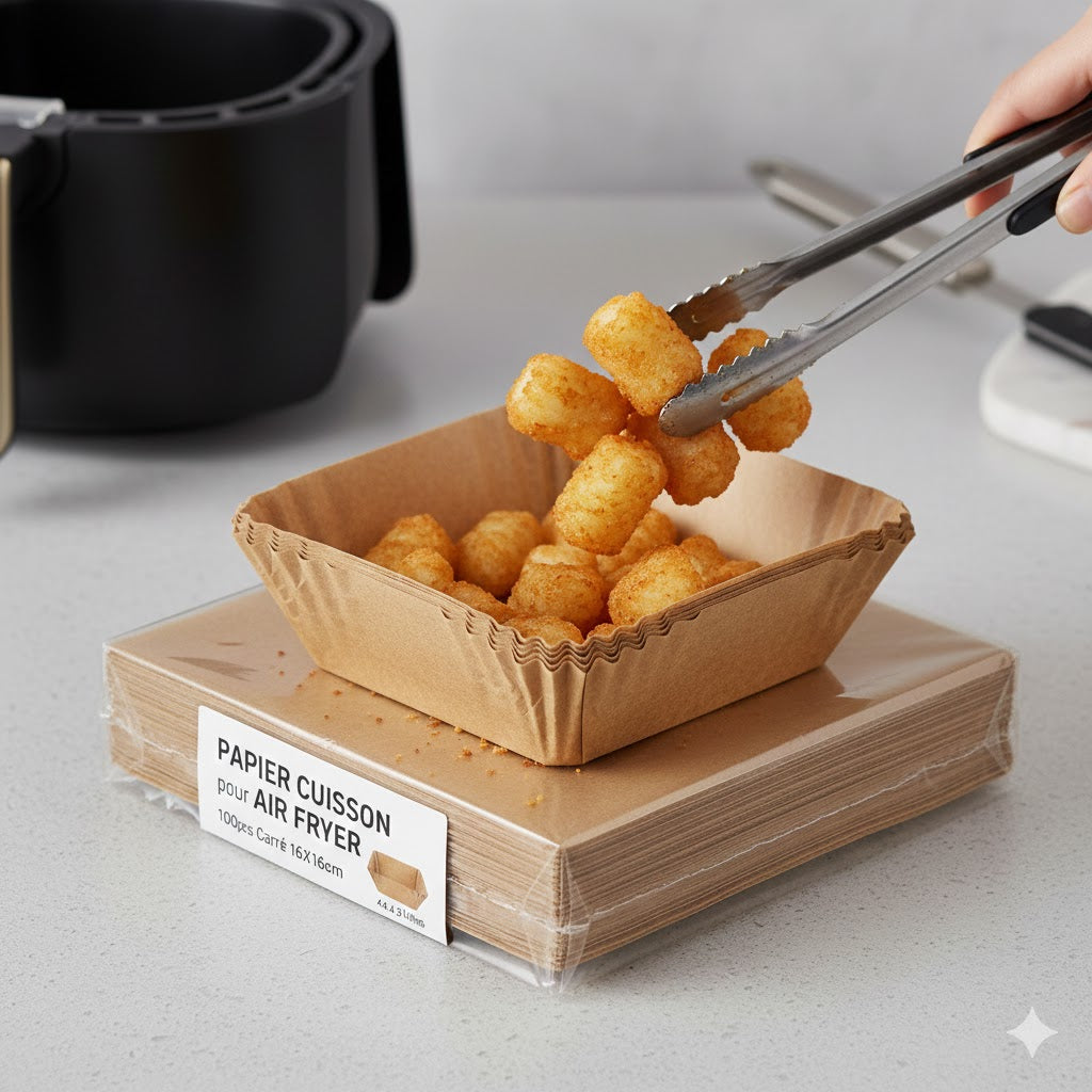 Papier Cuisson pour Air Fryer paquet de 100pièces - Carré 16X16cm 4 à 4,5L
