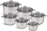 SET 12 PIECES 6 MARMITES INOX + 6 COUVERCLES VERRE/ EDENBERG