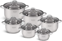 SET 12 PIECES 6 MARMITES INOX + 6 COUVERCLES VERRE/ EDENBERG