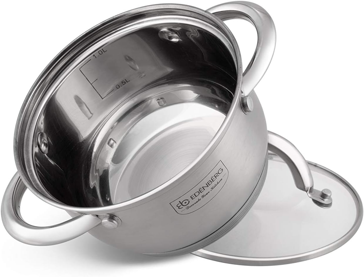 SET 12 PIECES 6 MARMITES INOX + 6 COUVERCLES VERRE/ EDENBERG