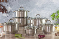 SET 12 PIECES 6 MARMITES INOX + 6 COUVERCLES VERRE/ EDENBERG